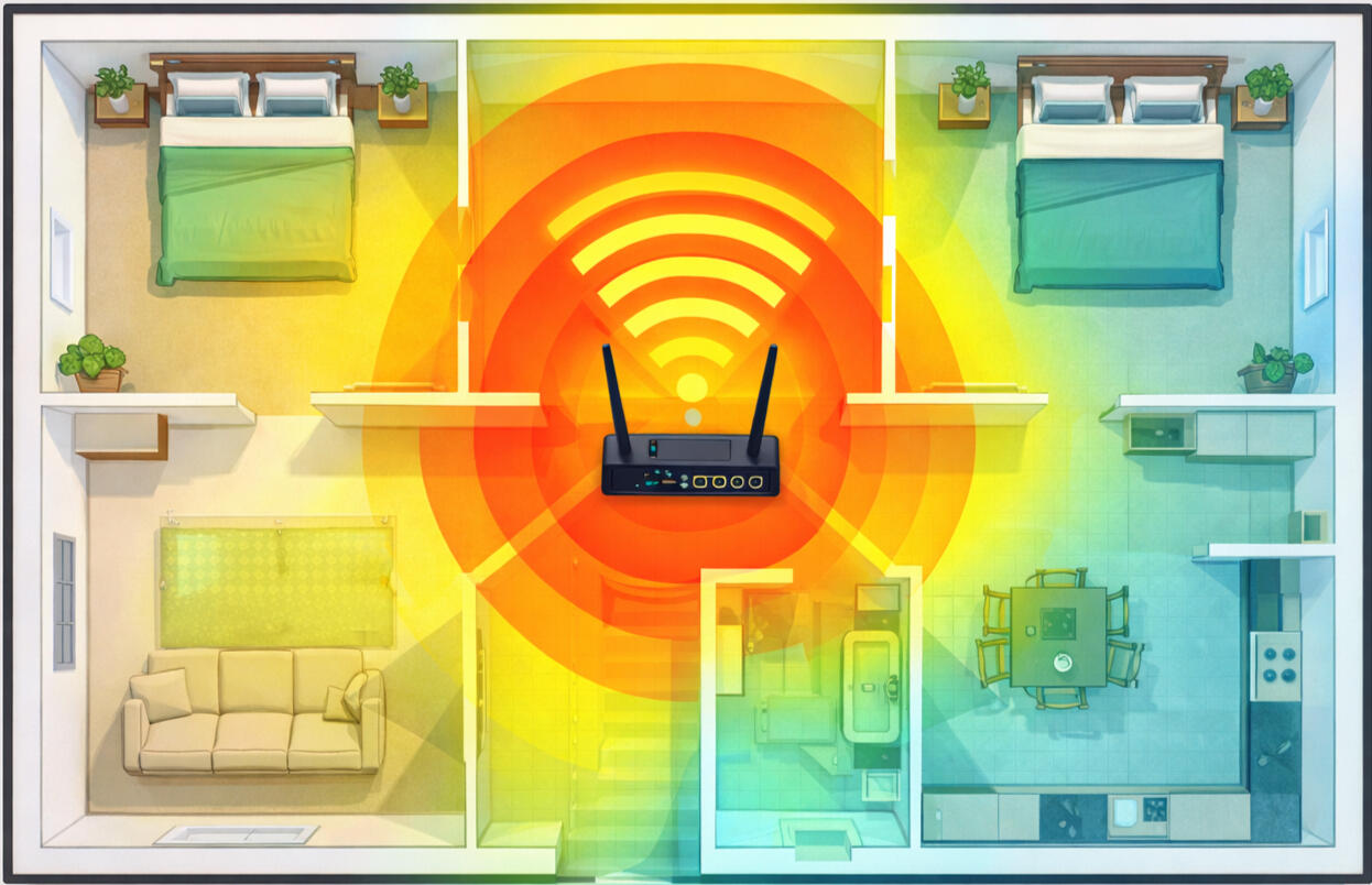 WiFi heatmap home coverage diagram router signal WiFi coverage map example for in-home network support Rehoboth MA